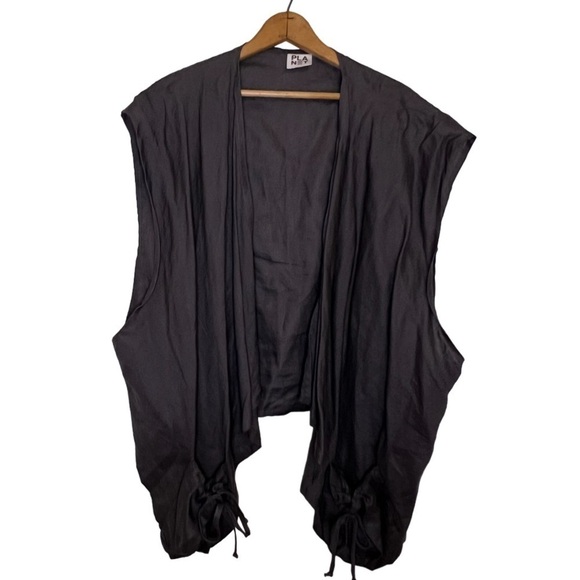 PLANET by Lauren G Women’s Dark Gray Linen Vest Ruched Pockets Lagenlook OSFM - Picture 1 of 8